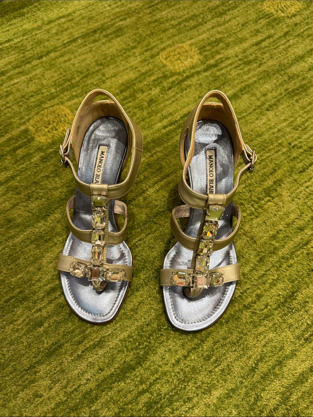 Manolo Blahnik metallic gem heeled sandals size 35.5